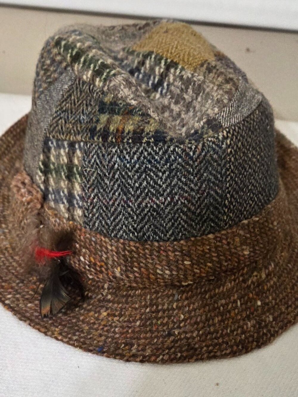 VTG Orvis Fedora Hat Tweed Patchwork 100% Wool Irish Irland Granpacore SZ Med
